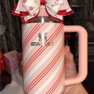 Stanley Pink and Red Candy Cane Mug with Bow. 30oz no flaws